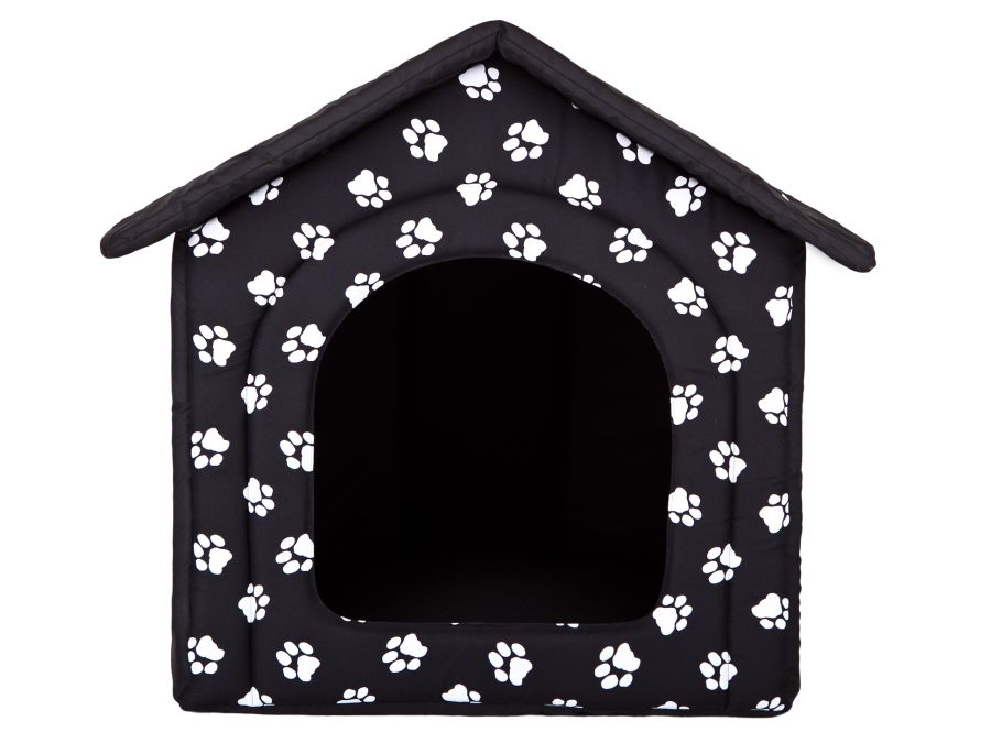 Hundehütte für Zuhause schwarz mit Pfoten