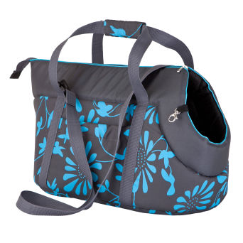 Transporttasche für Hunde Graphit mit blauen Blumen